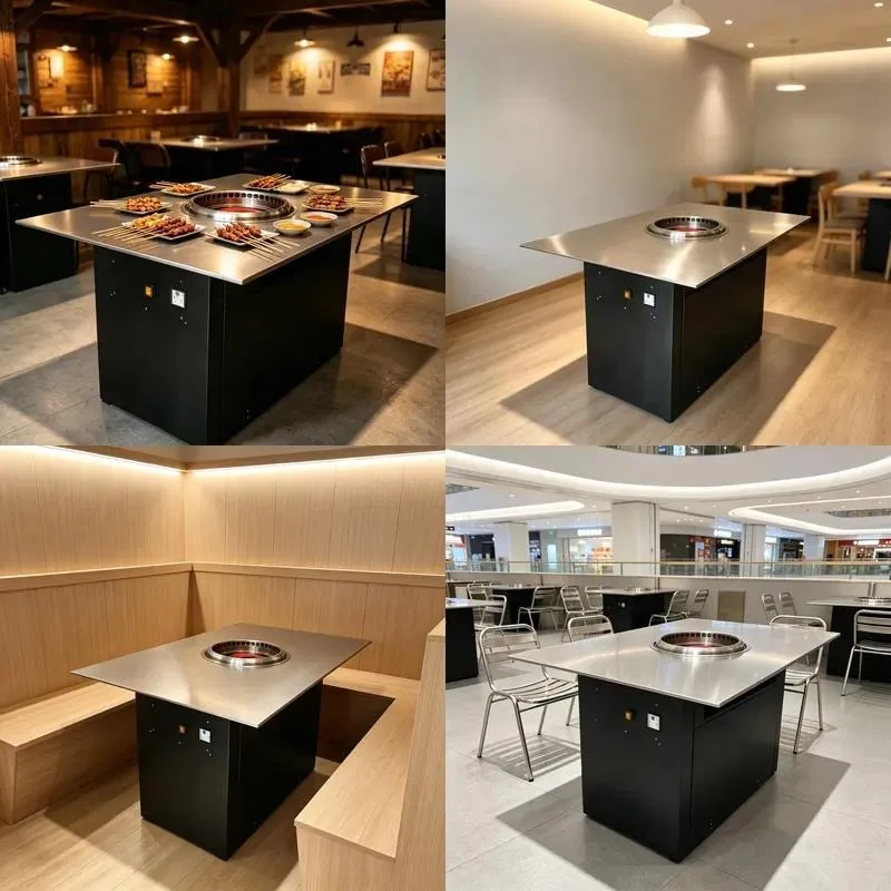 Sturdy Metal Commercial Smokeless BBQ Table with Bottom Exhaust Self Purification Function Factory Direct Sales