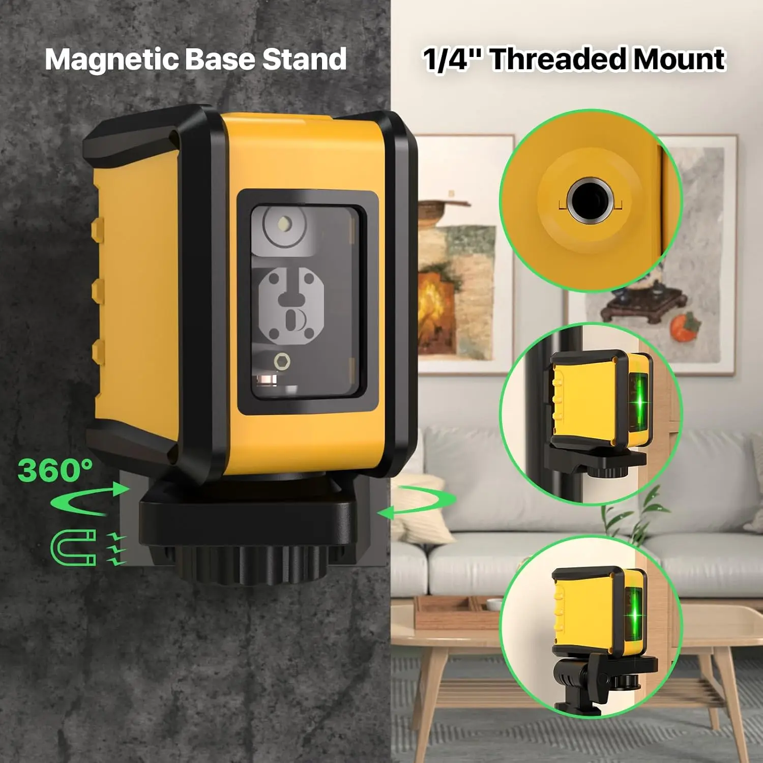 DEGLASERS 100ft Green Cross Line 3 Brightness Adjustment Self Leveling IP54 Laser Level,