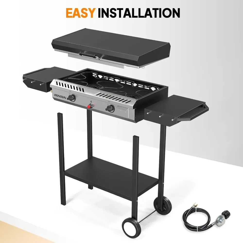 أثاث الحدائق 2 موقد غاز البروبان الخارجي مع إشعال تلقائي ومنظم ورف، طباخ قوي بقدرة 150,000 وحدة حرارية بريطانية -