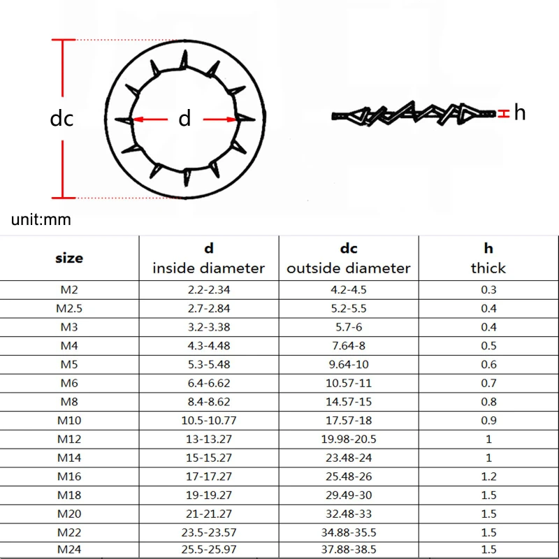 Internal Serrated Washer M3 M4 M5 M6 M8 M10 M12 M14 M16 M20 M24 304 Stainless Steel Internal Serrated Lock Washer Gasket