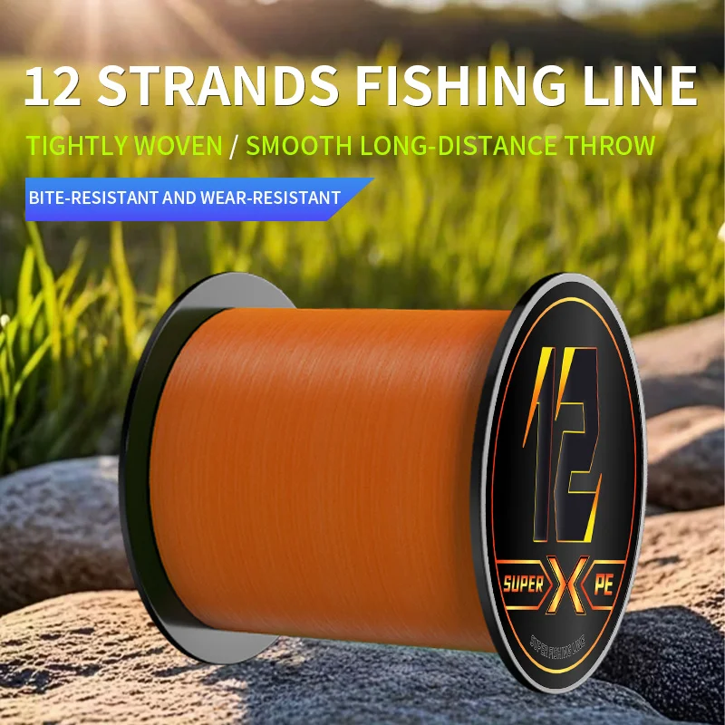 

12-strand fishing line, orange, strong and durable fishing line/PE line, smooth and wear-resistant
