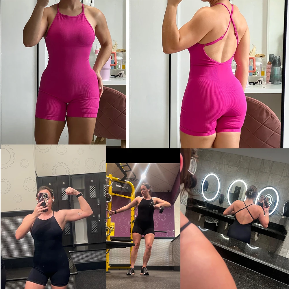 Kombinezony bez rękawów damskie legginsy do jogi Playsuits wokół szyi Fitness sportowy odzież do jogi moda Streetwear pajacyki body