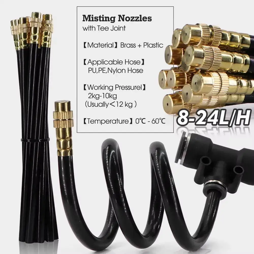 Adjustable Universal Misting Nozzle Set Garden Irrigation Sprinkler Kit for Greenhouse Cooling Humidification Flower Watering