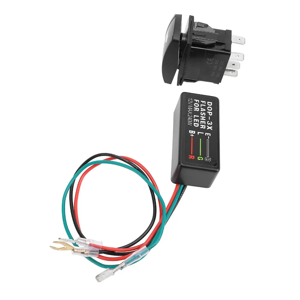Durable DC12-24V Turn Signal Rocker Switch Green LED Turn Signal Switch Kit Rocker Switch with Flasher ATV