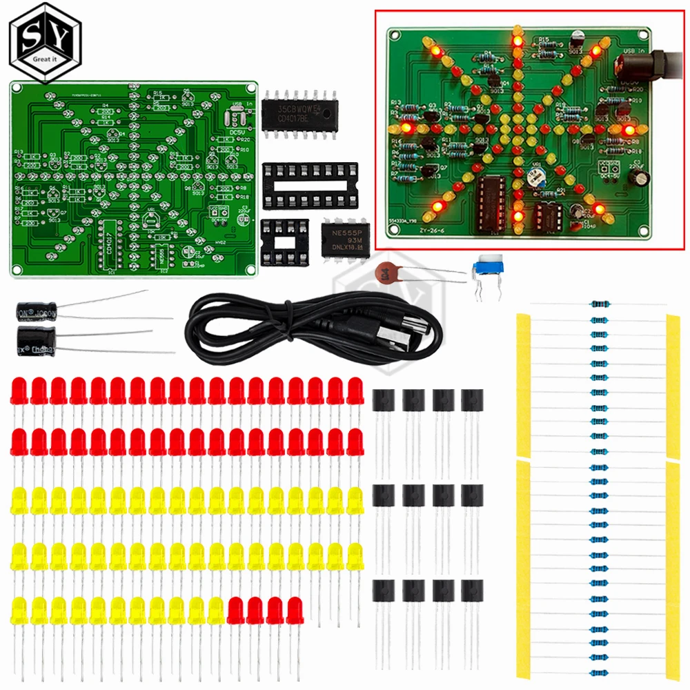 Fireworks red yellow Double Color Flashing Lights DIY Kit Strobe NE555 + CD4017 Electronic Practice Learning Kits Suite Parts