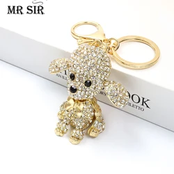 Poodle Teddy Dog Enamel Pendants Keychains Rhinestone Inlaid Crystal Cartoon Animal Keyrings High Quality Jewelry Bag Key Holder