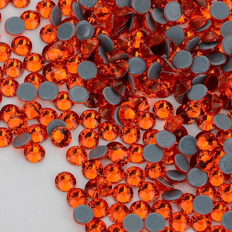 High Quality Orange Flat Back HotFix Rhinestones Glass Hot Fix Crystals Rhinestones For Clothing Bags Shoes Nail Art Crystal