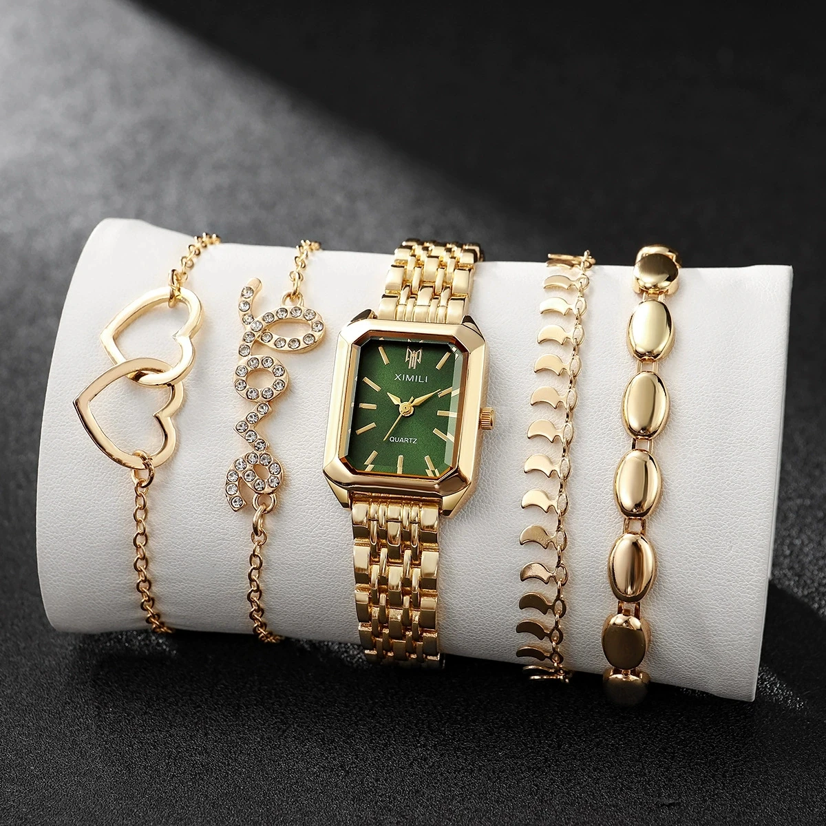 5pcs/set Women's Luxury Exquisite Watch Fashion Retro Quartz Analog Watch With Bracelet Set Gift for Girls (Box Not Included)