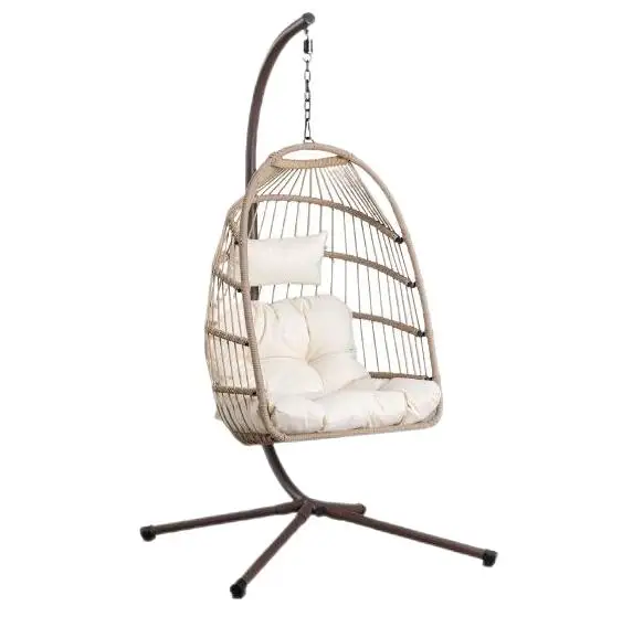 Hot Selling Outdoor Furniture Metal Rattan KD Folding Design Hanging Rope Swing Chair