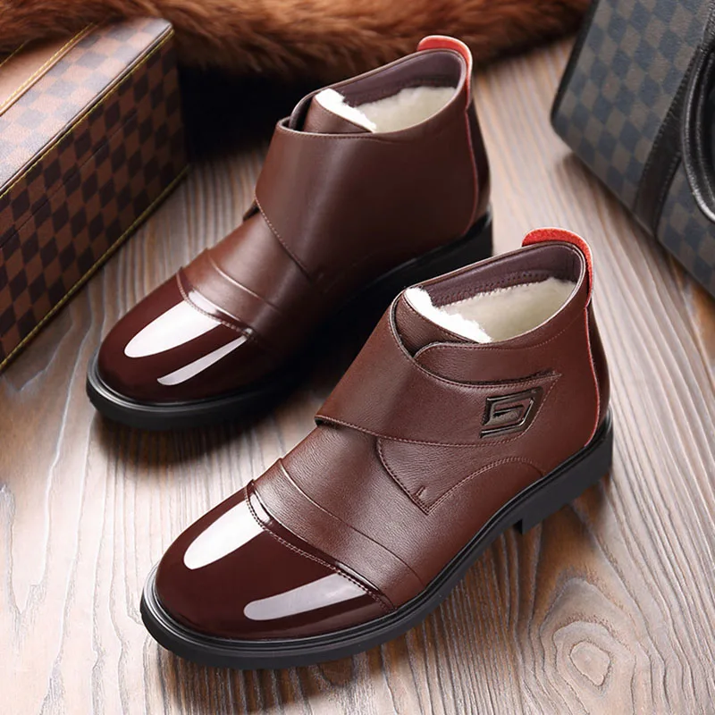 Cold Winter Boots Men Genuine Leather Shoes 2022 Winter Mens Ankle Boots Warm Plush Cotton Shoes Male Footwear Black KA2846