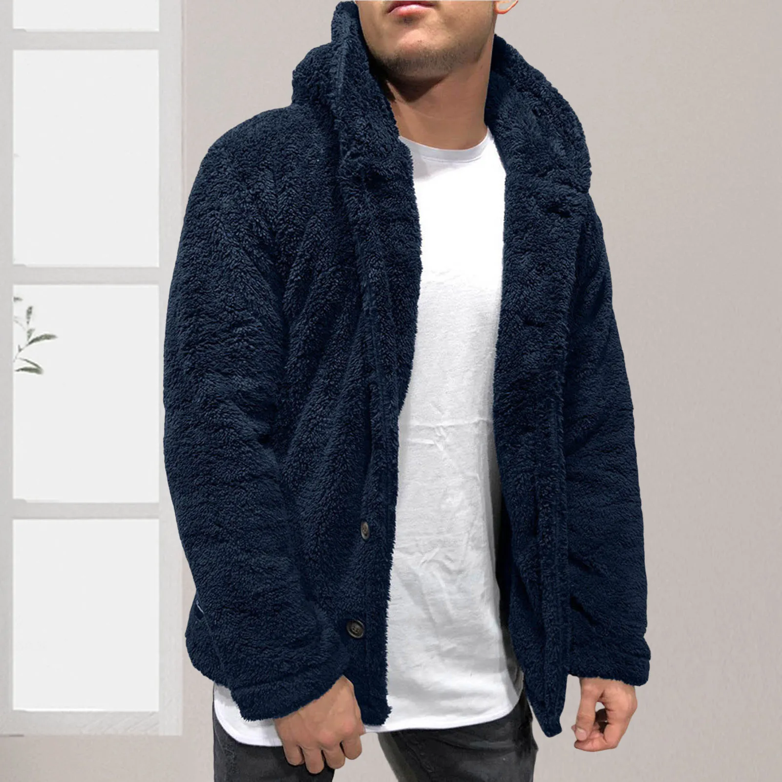 Men's Winter Warm Hoodie Coat Fluffy Fleece Cardigan Outerwear for Business Travel Office