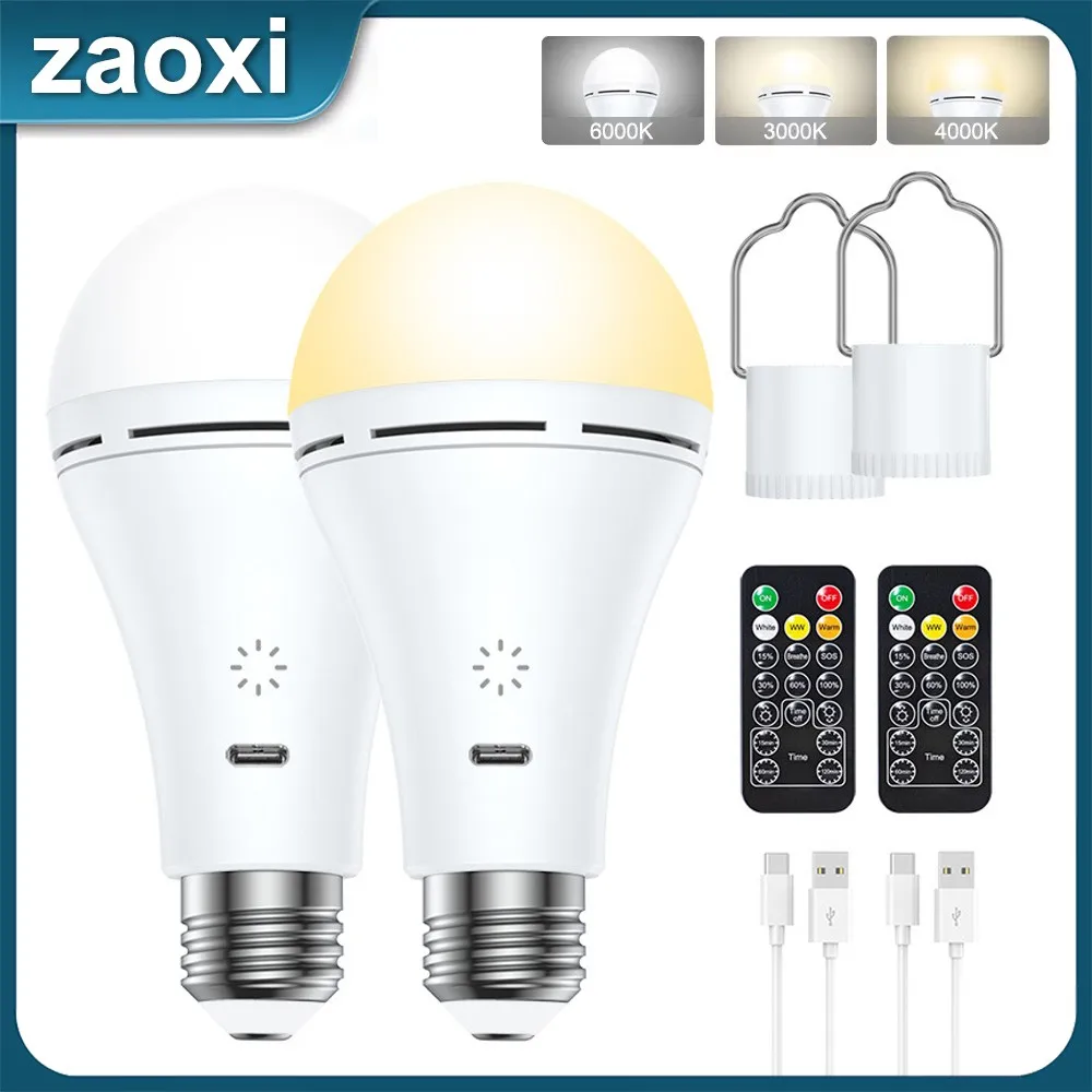 ZAOXI USB-oplaadlamp E26 9W Touch Control Dimmen Tri Kleurtemperatuur Afstandsbediening Timing 3000K-6000K LED-lamp