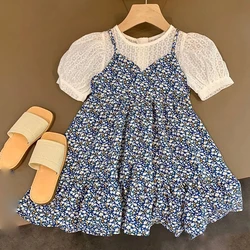 Melario Summer Floral Little Girls Clothing Casual Dress Elegant Party Fairy Princess Sundress Fake Two Pieces Baby Girl Dresses