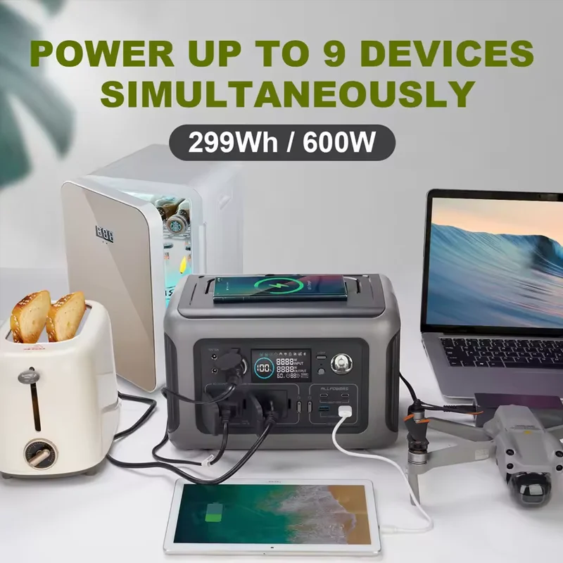 ALLPOWERS Portable Power Station R600, 299Wh LiFeP04 Battery with 2x 600W (1200W Surge) AC Outlets for Outdoor Camping RV Home image 2