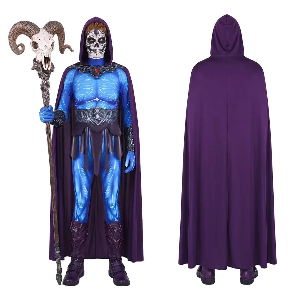 Masters Skeleton King Cosplay Costume Jumpsuit Cloak For Adult Men Bodysuit Roleplay Outfits Halloween Carnival Party Suit