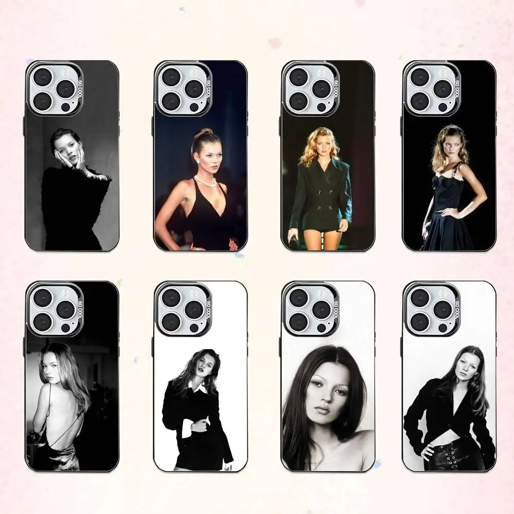 

90s Brit Retro K-Kate M-Moss Phone Case For iPhone17,16,15,14,13,12,11 Plus,Pro Max Colored Silver Plated Inside Cover