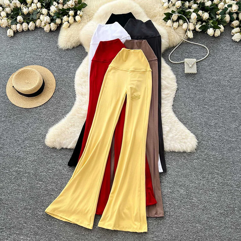 

Женские весенние новые повседневные брюки свободного кроя с высокой талией, облегающие бедра, однотонные, универсальные, для спорта и йоги.