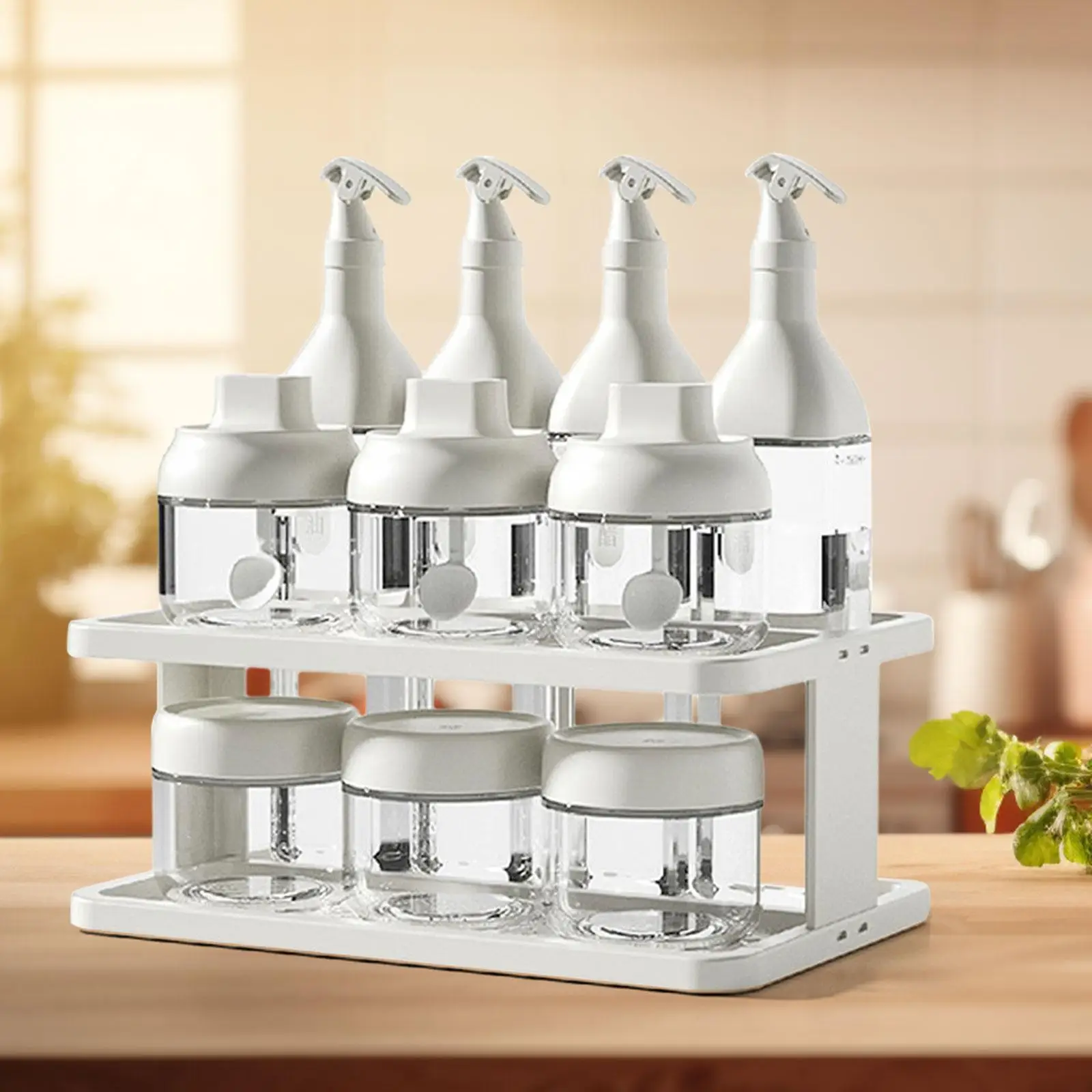 

Spice Rack Set 2 Tiers Display Shelf Seasoning Jar Freestanding Versatile Display Rack for Cafe Restaurant Desktop Home Cupboard