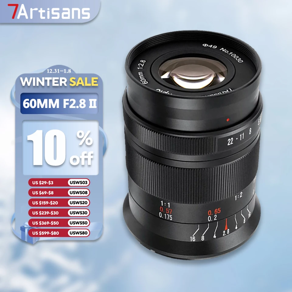 7artisans APS-C 60mm F2.8 II Camera Lens for Macro Photography with Sony E A7RIII XT-100 Nikon ZFC Z6 II RF R5 R6 M M43 L Mount