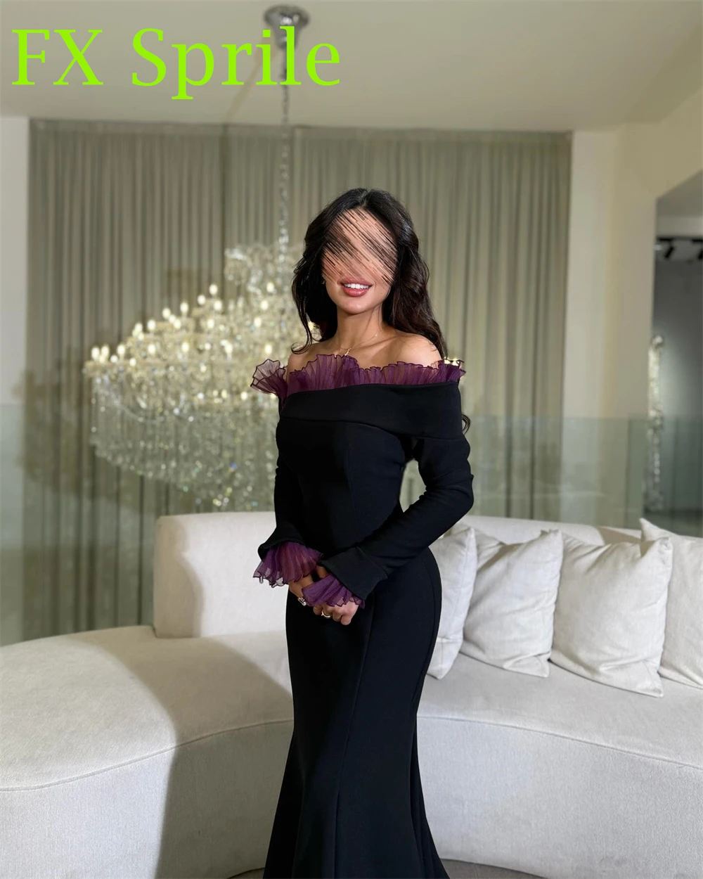 

Customized Mermaid Exquisite Black Jersey Evening Dress Temperament Long Sleeves Homecoming Dresses Elegant Vestido De Festa