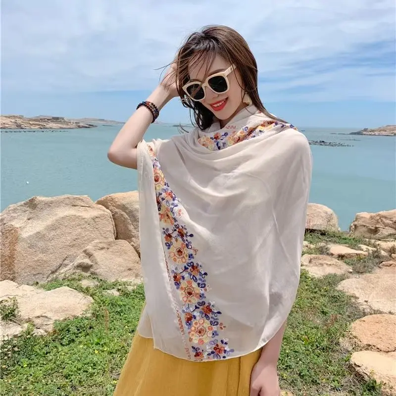 Vier seizoenen moslim dames hoofddoek sjaal sjaal borduurwerk mode buitenzonwering reizen en windbescherming bandana's