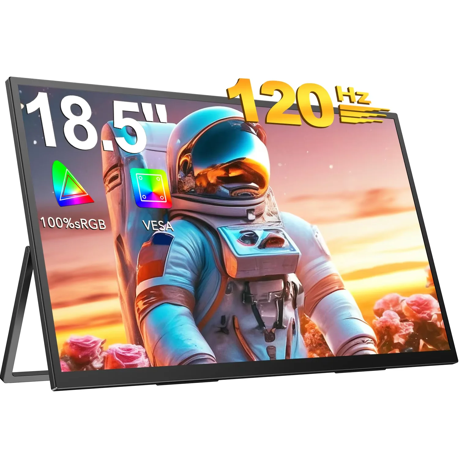 UPERFECT 18,5" 1080P Tragbarer Monitor 100% sRGB FreeSync IPS HDR 120Hz Gaming-Display mit VESA- und Standfußanschluss, USB-C- und HDMI-Anschluss, ideal für Laptops, MacBooks, PCs, Surface, PS5 und