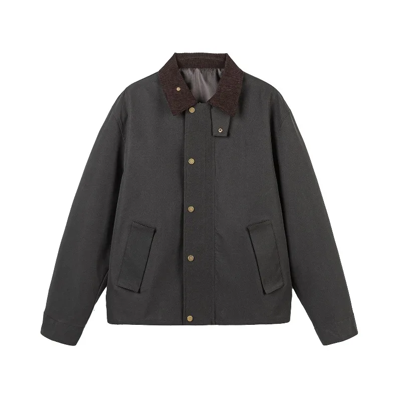 2026 Autumn New Men's Single Breasted Lapel Loose Jacket Japan Korean Fashion Streetwear Plaid Lining Patchwork Zipper Coat
