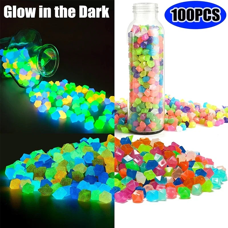 50/100Pcs Aquarium Stone Glow in the Dark Garden Pebbles Terrace Lawn Patio Fish Tank Decoration Luminous Crystal Miniature Rock