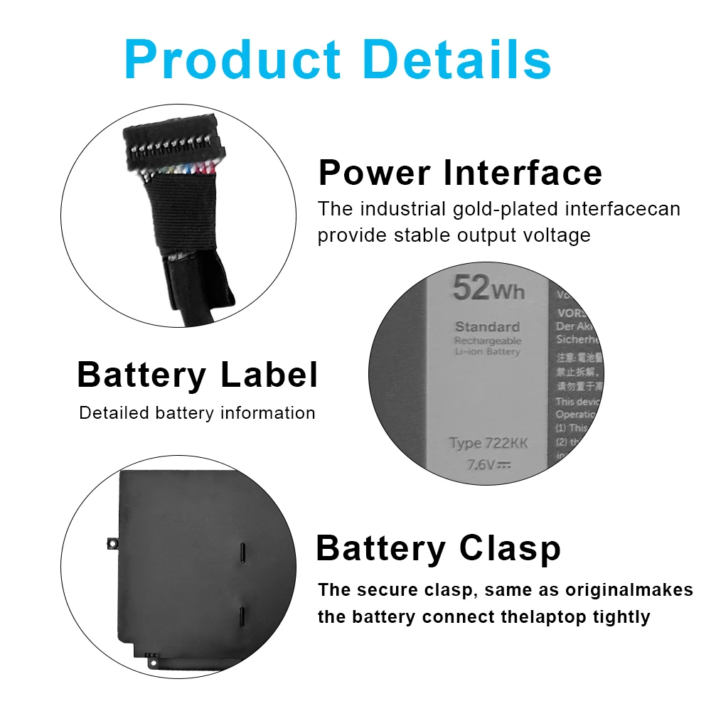 722KK Laptop Battery For Dell XPS 13 9310 XPS 13 9300 (2020) XPS 13 9380 (2020) P117G001 P117G P117G002 Series 2XXFW FP86V WN0N0