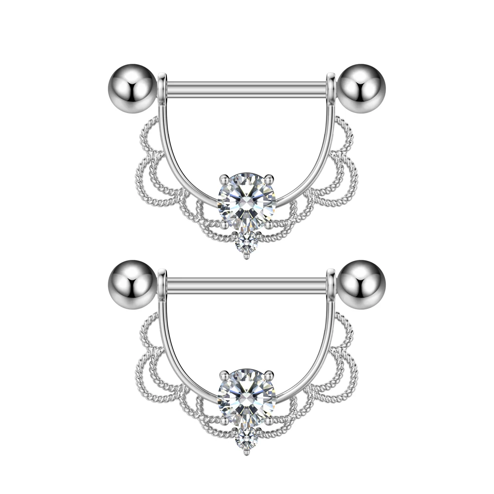 2pcs Red Crystals CZs Nipple Piercing Heart Barbell