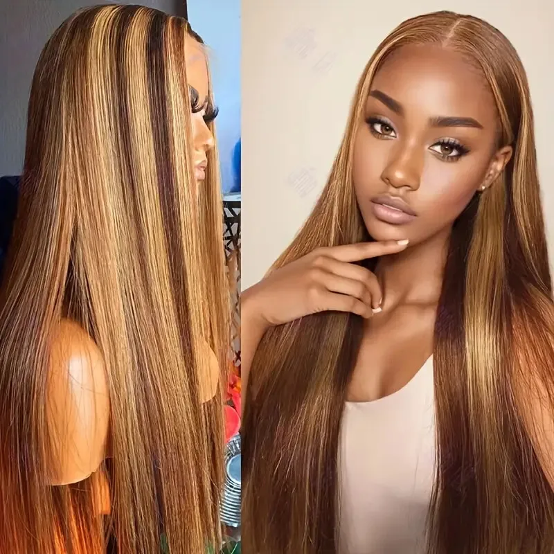 13x6 HD Lace Frontal Wig with 4/27 Ombre Bone Straight 13x4 Highlight Colored Transparent Lace Human Hair 250 Density