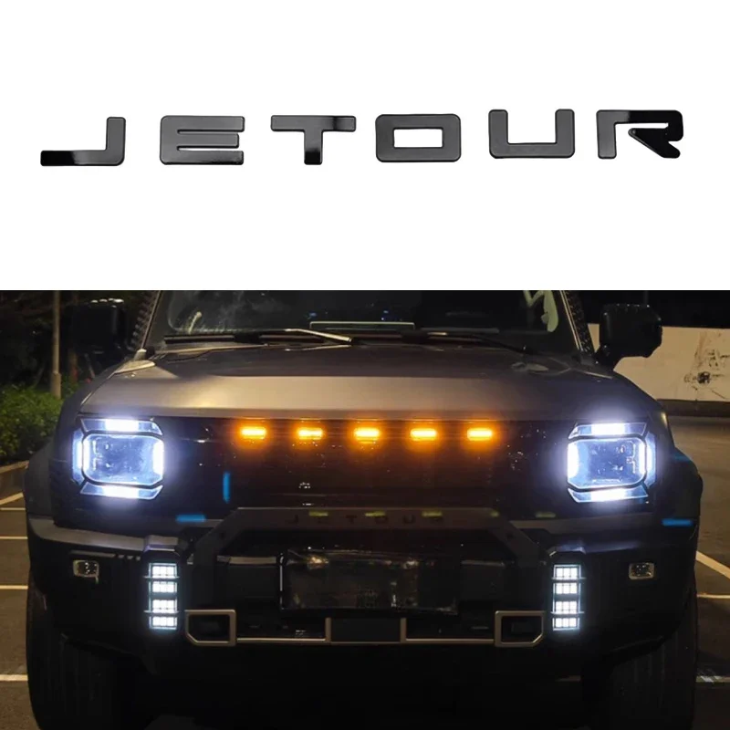 Auto ABS Bright Black Grille Light Letter Mark Fit for JETOUR Traveler T2 Modified Car Grille Light Blackened Mark   Accessories