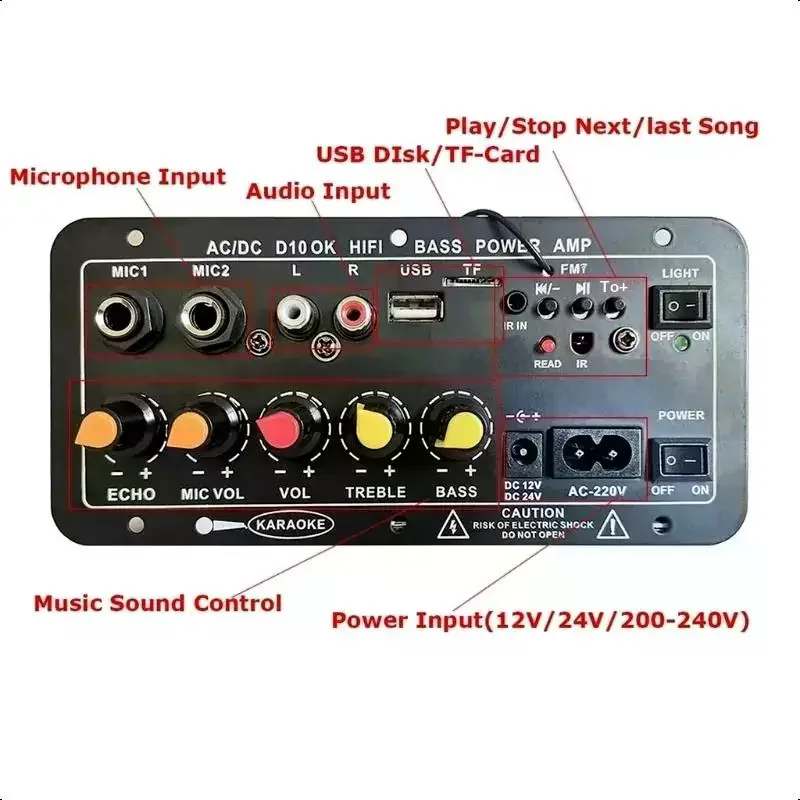 D30 D10 High Power 12V 24V Car Audio Amplifier Module with Bluetooth Function and Digital Display