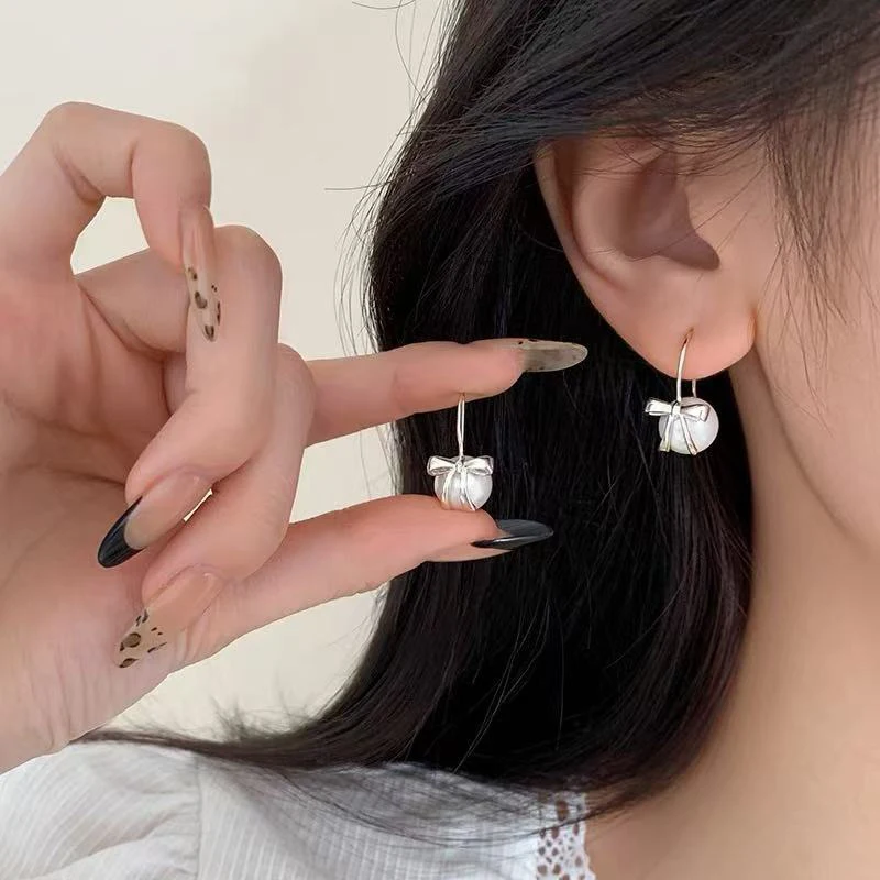 Real 925 Sterling Silver Bowknot Pearl Stud Earrings For Women Wedding Classic Fine Jewelry Light Luxury accessories view 4