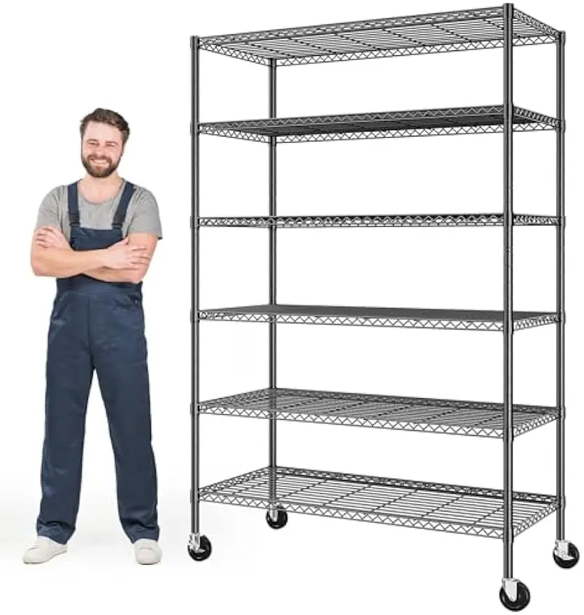 Heavy Duty Rolling Wire Shelving Unit Six Tier Locking Casters Adjustable Rust Proof Storage Garage Pantry Kitchen Basement