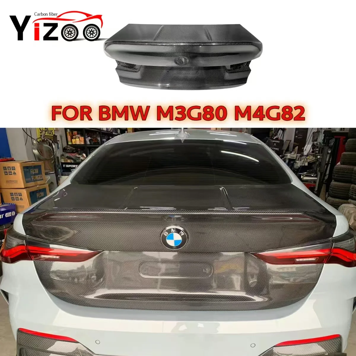 For BMW M3 M4 G80 G82 Dry Carbon Fiber Dry Carbon Rear Bumper Trunk Lid Plate Tail Gate Boot Flaps Cover Panel Body Kit