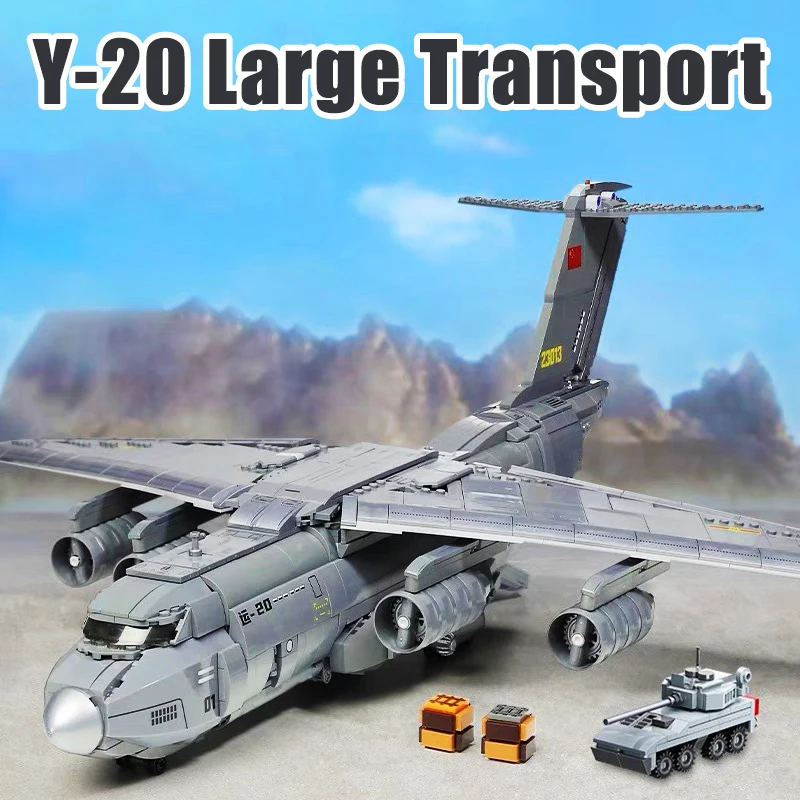 Military Y-20 Large Transport Aircraft Model Building Blocks Type 99A Main Battle Tank Plane Bricks WW2 Army Airplane Toys