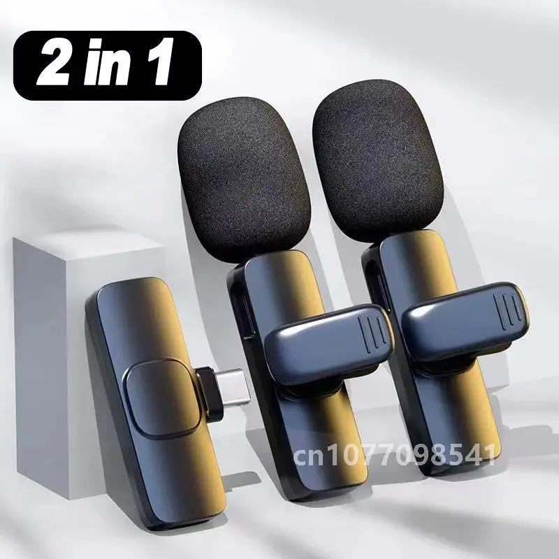 Portable Wireless Lavalier Microphone Audio Video Recording Mini Mic Live Broadcast Noise Reduction Mic for iPhone Android