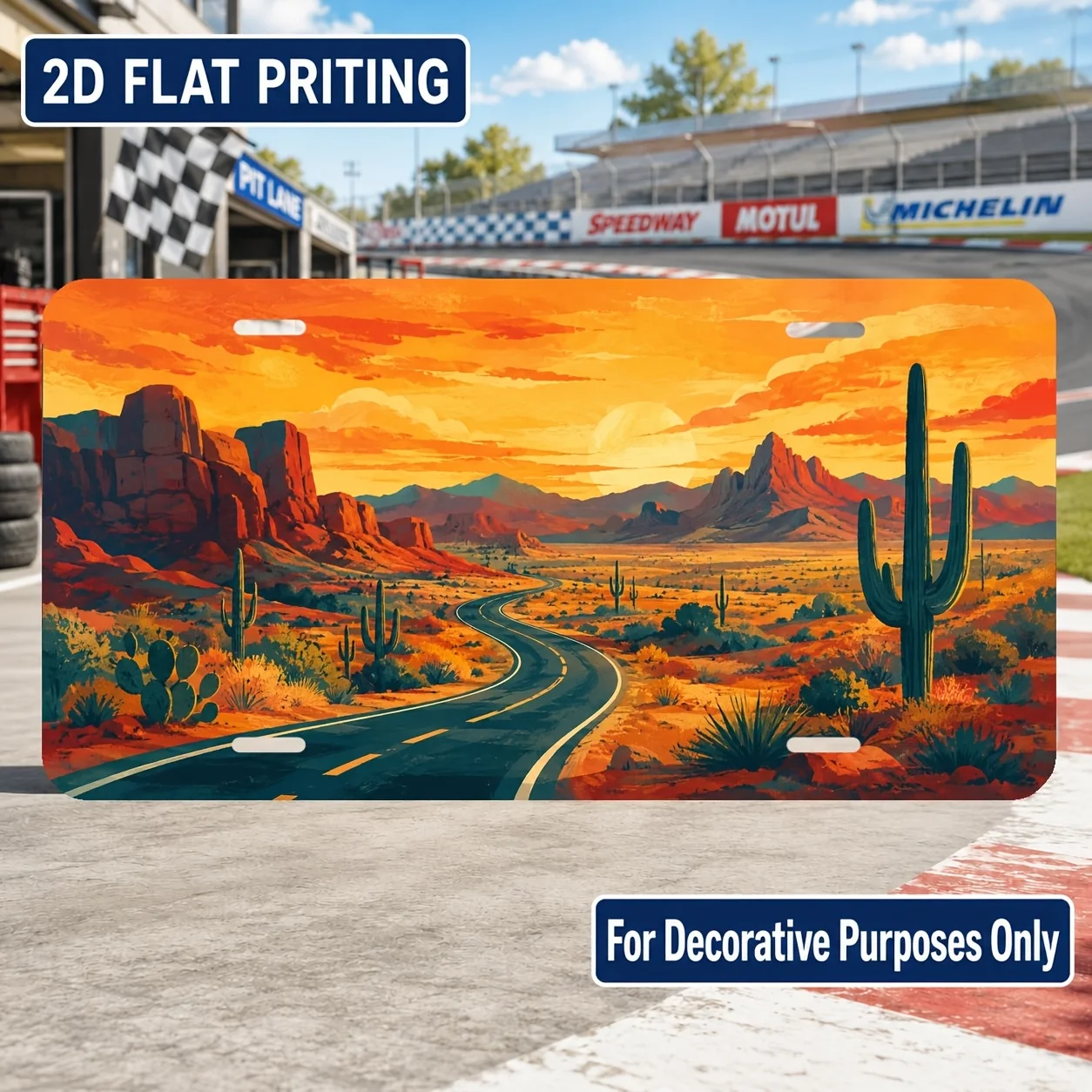 2D Flat, [2D Flat] 2D Flat Surface, 1pc, Vintage Metal License Plate Wall Sign, Desert Sunset Theme - Durable and Fade-Resistant