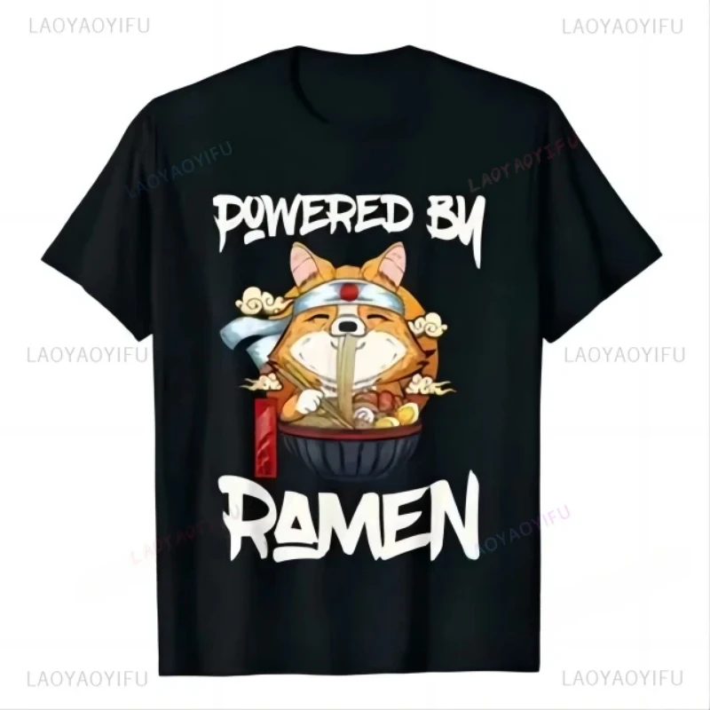 Camiseta con estampado de gato Ramen japonés, camisetas de algodón puro con gato animado, camisetas Harajuku para hombres y mujeres, camiseta de talla grande 6XL de manga corta con cuello redondo