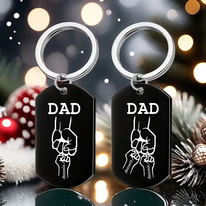 Custom Dad Keychain - Custom Engraved with 1-4 Names - Non-Braided Metal Fashionable Keyring - Ideal Christmas Gift for Father