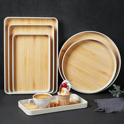 Plastic Tray Round Wood Grain Melamine Rectangular Pallet Home Storage Supplies Fruit Sundries Snacks Hotel Tea Tray Service