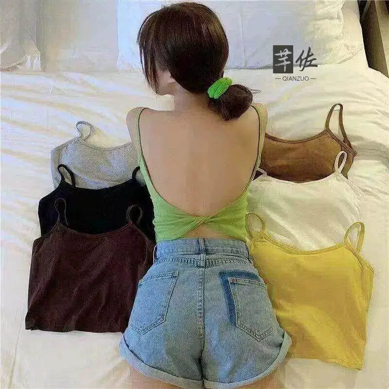 Summer Special Back Exposure Tank Top with Chest Pad for Sunbathing Outdoor Wear  Style Regenerated Cellulose Fiber