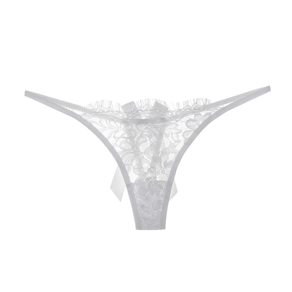 SP&CITY Thin Floral Eyelashes Lace Bow Thongs Women\'s Hot Sexy Perspective Underwear Mesh Transparent  Cotton Crotch Briefs