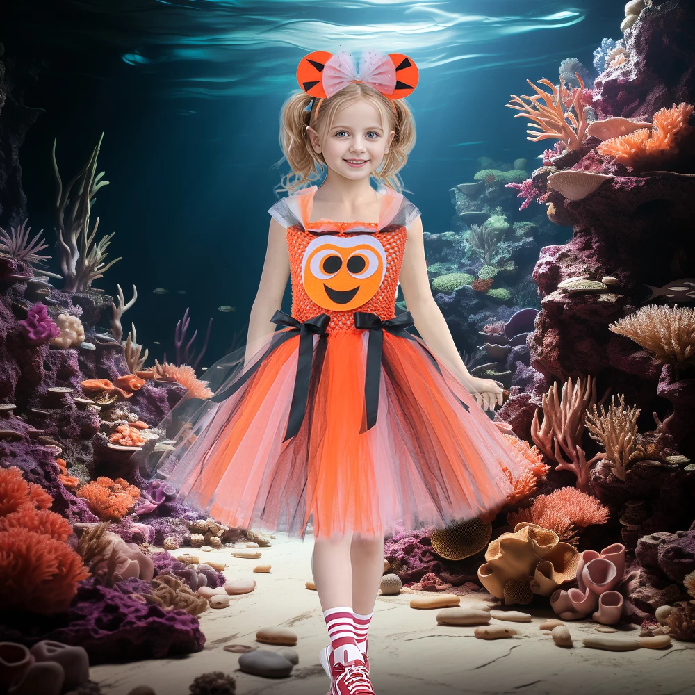 Clown Fish Girls Cosplay Costume Tutu Dress Baby Kids Tulle Tutu Dress for Birthday Sea Theme Children Party Dresses Girl Dress