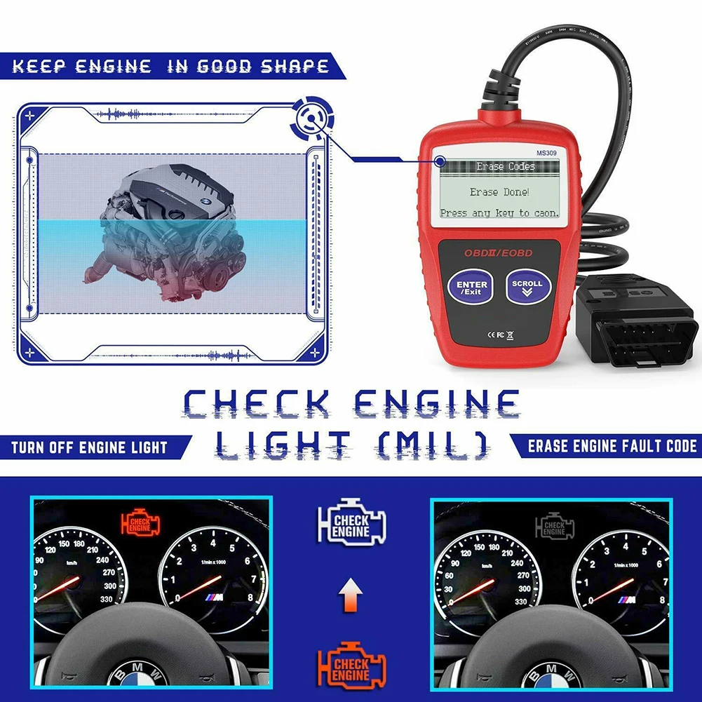 Ms309 OBD2 Scanner Car Check Engine Code Reader Fault Scanning Instrument OBDII Automatic Diagnostic Tool