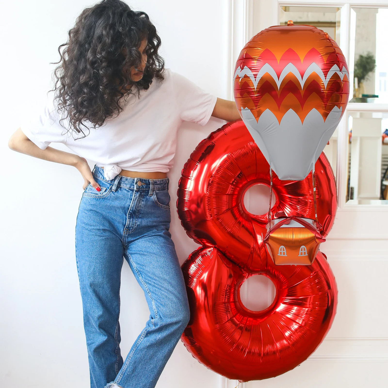 5pcs 4D Aluminum Foil Balloons 22 Inch Hot Air Balloon Shape Birthday Baby Shower ange White Balloons