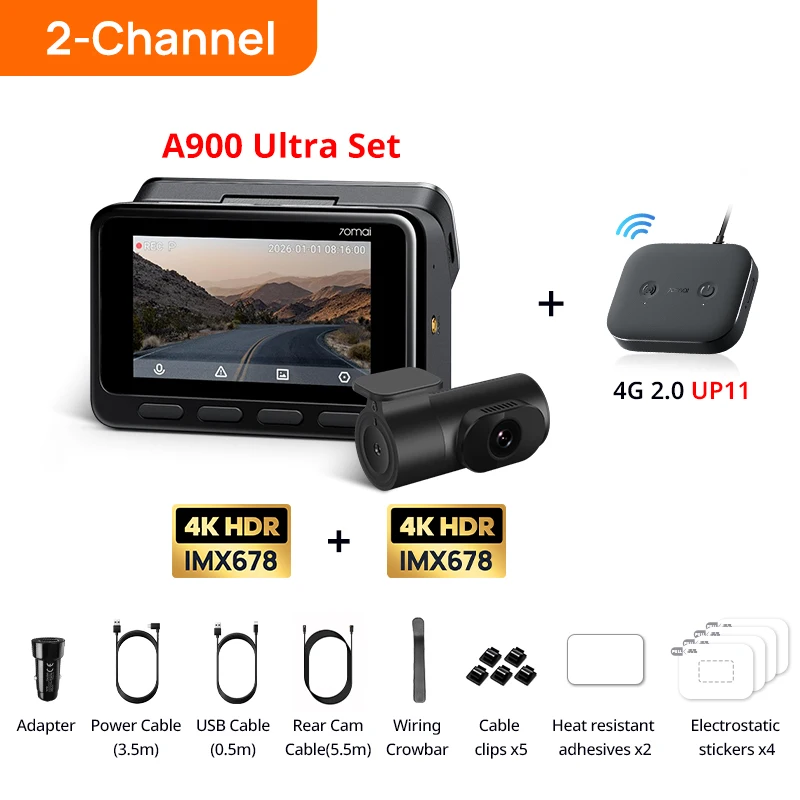 70mai T800 4K 3-Channel Dash Cam with HDR
