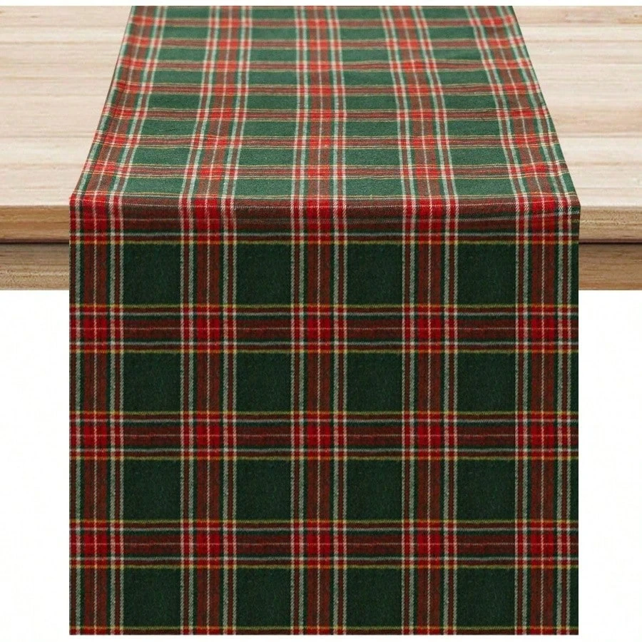 1 Green Red Plaid Table Runner Classic Christmas Themed for Holiday Dinner Party Decorative Festive Durable for Table Decoration