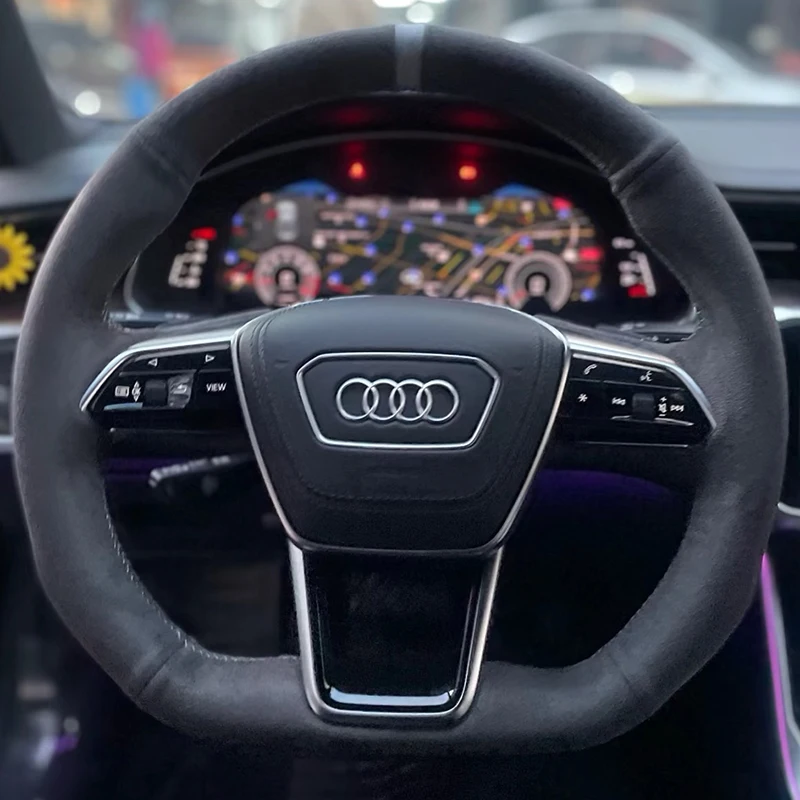 

100% подходит для Audi A6 (C8) Avant Allroad A7 (K8) 2018-2019 S7, прошитый вручную черный замшевый износостойкий чехол на руль автомобиля